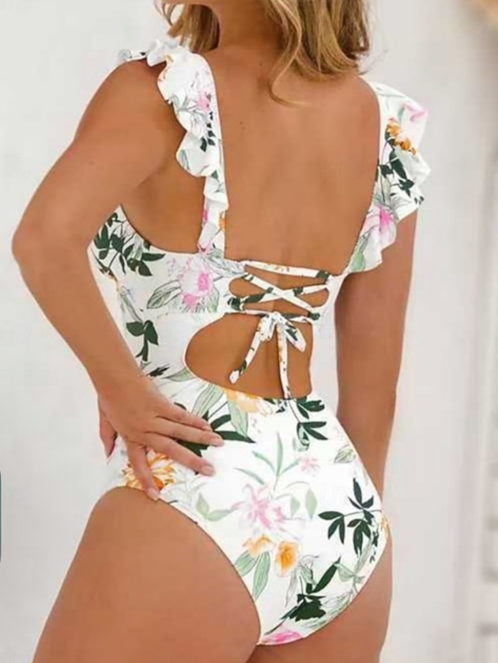Cupshe White Floral Ruffle One-Piece Swimsuit - Picture 2 of 7